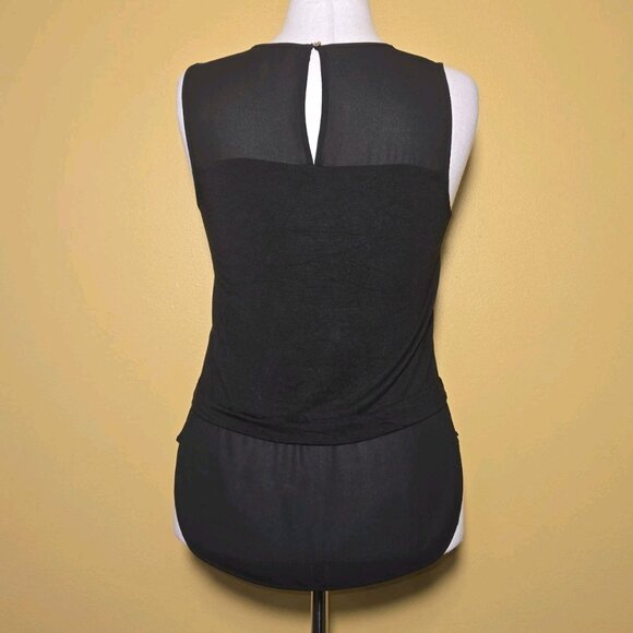 MICHAEL KORS Womens Sleeveless Knit Woven Mix Layered Top Sheer Womens Black Sm - Picture 4 of 9